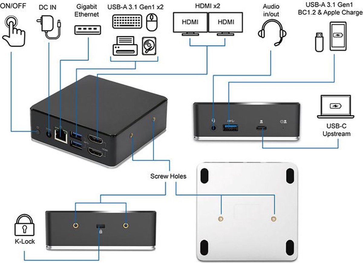 eSTUFF GLB232002 USB-C Laptop Dock Zwart