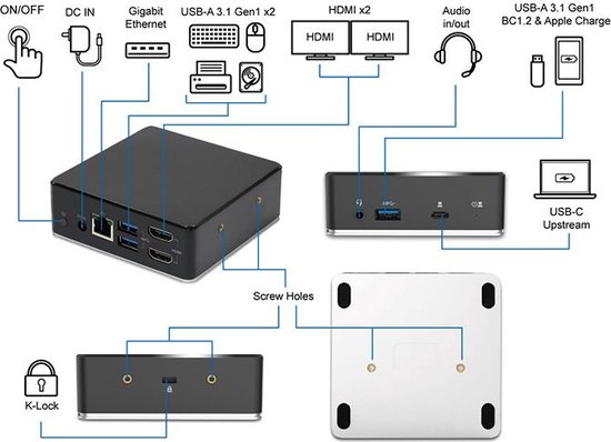 eSTUFF GLB232002 USB-C Laptop Dock Zwart