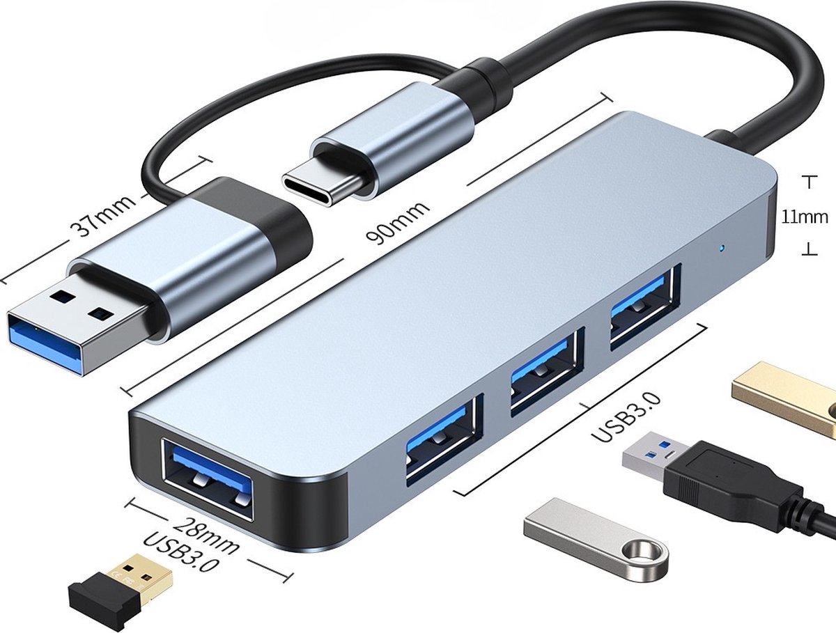 Ferfito Aluminium 4-poorts USB 3.0 & USB-C Hub