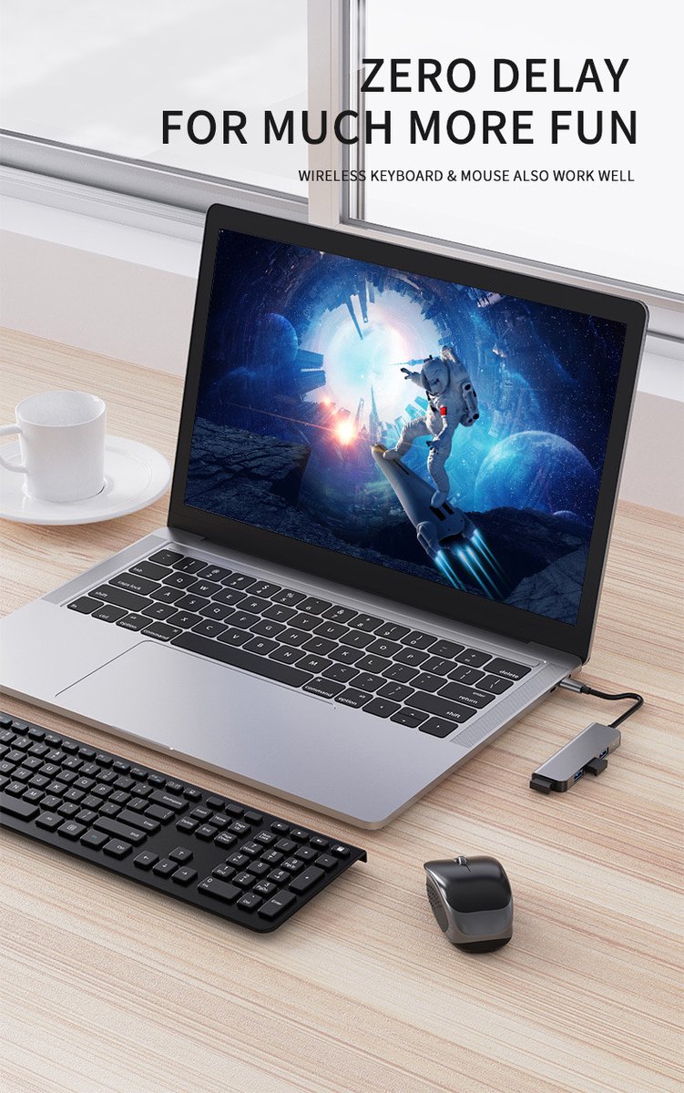 Ferfito Aluminium 4-poorts USB 3.0 & USB-C Hub