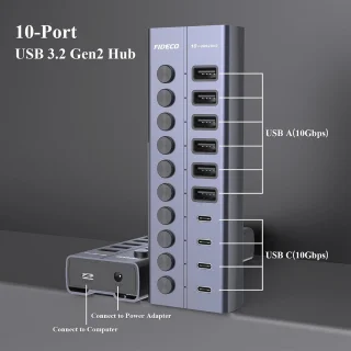 FIDECO 10-poorts USB-hub