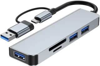 Gloovon USB C Hub 5-in-1 Blauw Titanium