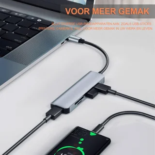 Gloovon USB C Hub 5-in-1 Blauw Titanium