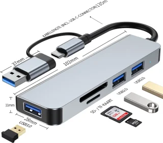 Gloovon USB C Hub 5-in-1 Blauw Titanium