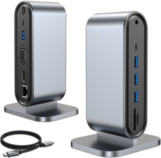 De Gloovon USB-C Hub Dockingstation 12-in-1 Blauw Titanium in één oogopslag