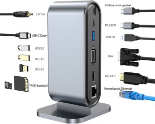 Wat vinden we goed aan de Gloovon USB-C Hub Dockingstation 12-in-1 Blauw Titanium