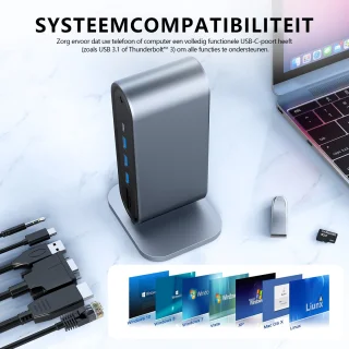 Gloovon USB-C Hub Dockingstation 12-in-1 Blauw Titanium