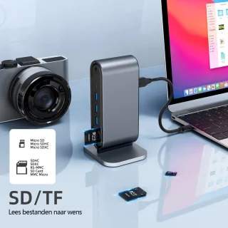 Gloovon USB-C Hub Dockingstation 12-in-1 Blauw Titanium