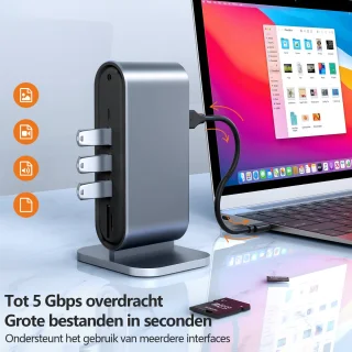 Gloovon USB-C Hub Dockingstation 12-in-1 Blauw Titanium