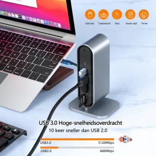 Gloovon USB-C Hub Dockingstation 12-in-1 Blauw Titanium