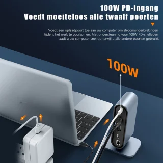 Gloovon USB-C Hub Dockingstation 12-in-1 Blauw Titanium