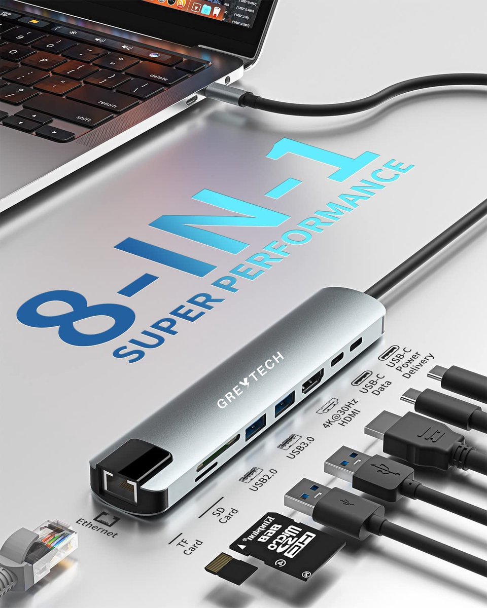 GREYTECH USB C Docking Station 8-in-1 Spacegrey
