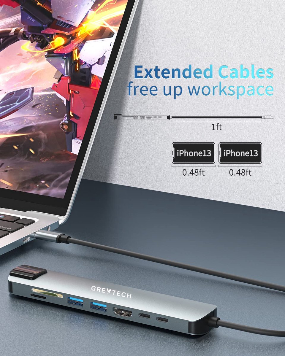 GREYTECH USB C Docking Station 8-in-1 Spacegrey