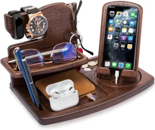 Houten dockingstation bureau organizer