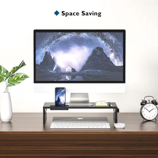 Houten Monitorstandaard met Smartphonehouder en Kabelbeheer