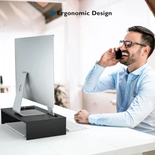 Houten Monitorstandaard met Smartphonehouder en Kabelbeheer