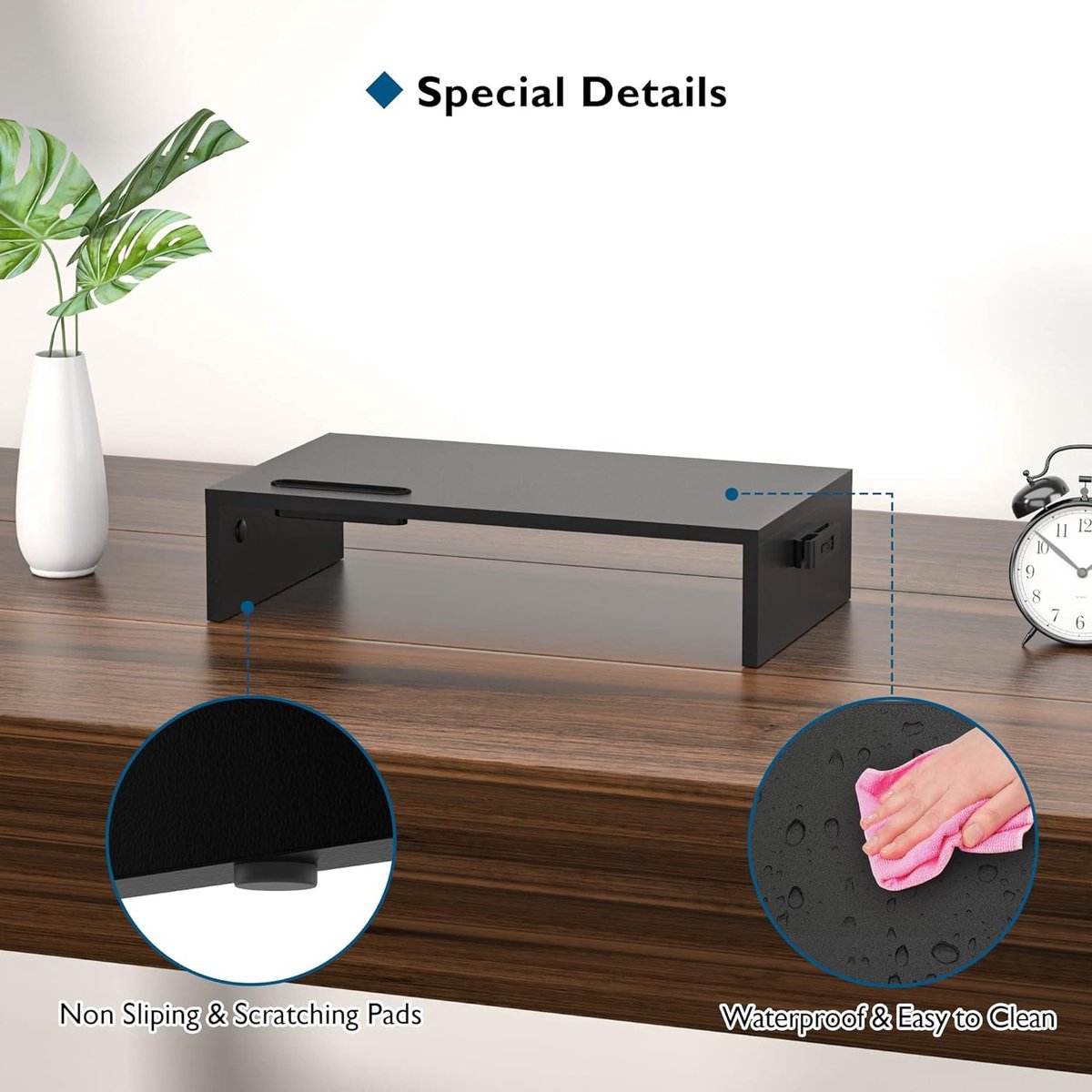 Houten Monitorstandaard met Smartphonehouder en Kabelbeheer