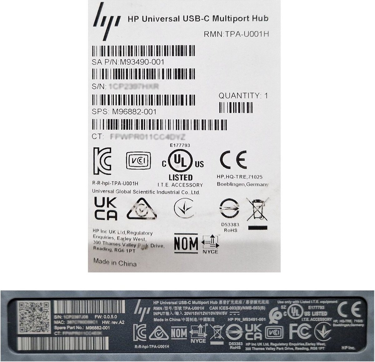 HP Universal USB-C Multiport Hub Docking Station M93491-001