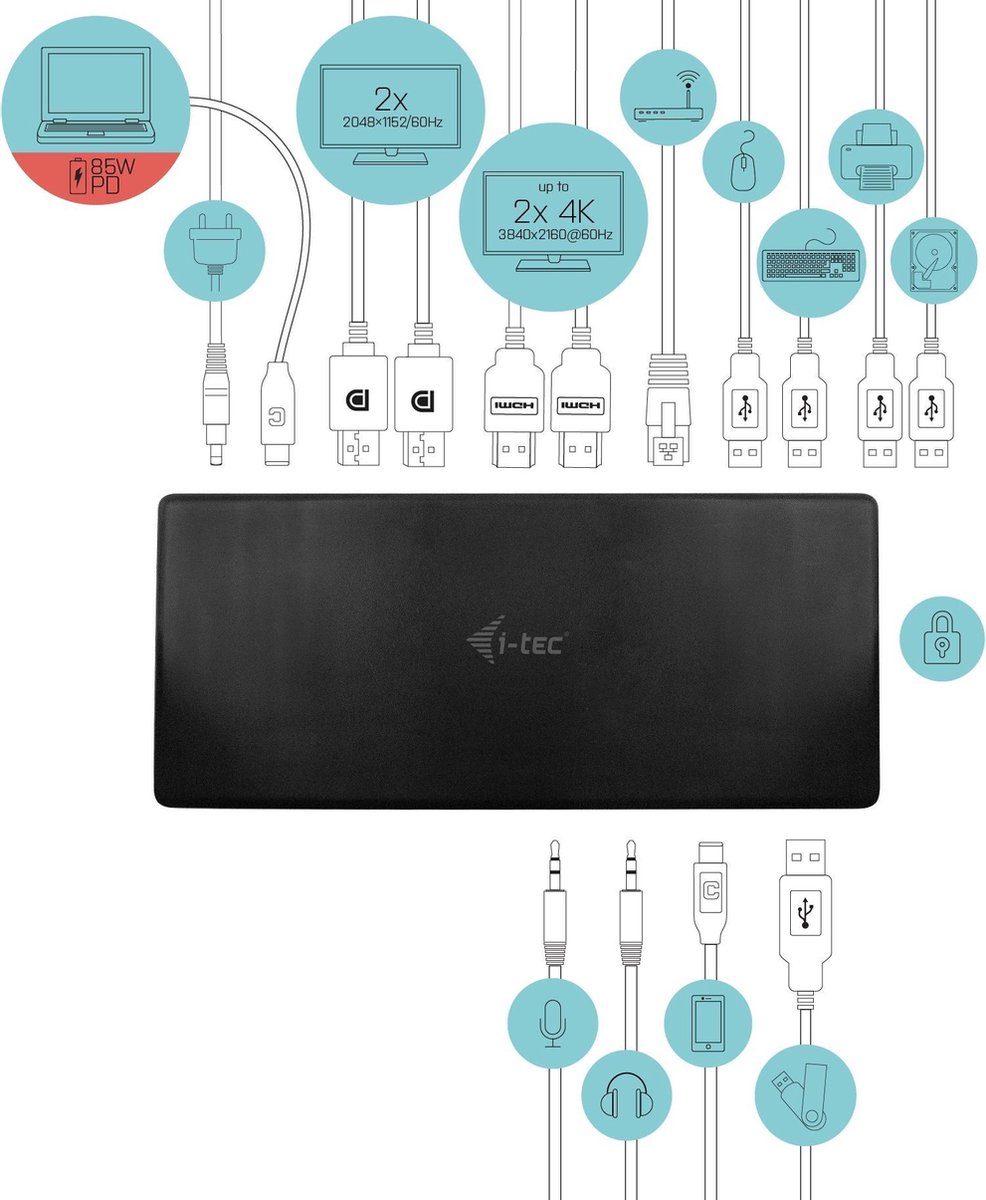 i-Tec C31QUATTRODOCKPD USB Hub Black