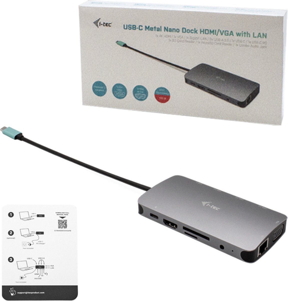 i-tec USB-C Metal Nano Dock HDMI/VGA + 77W Charger