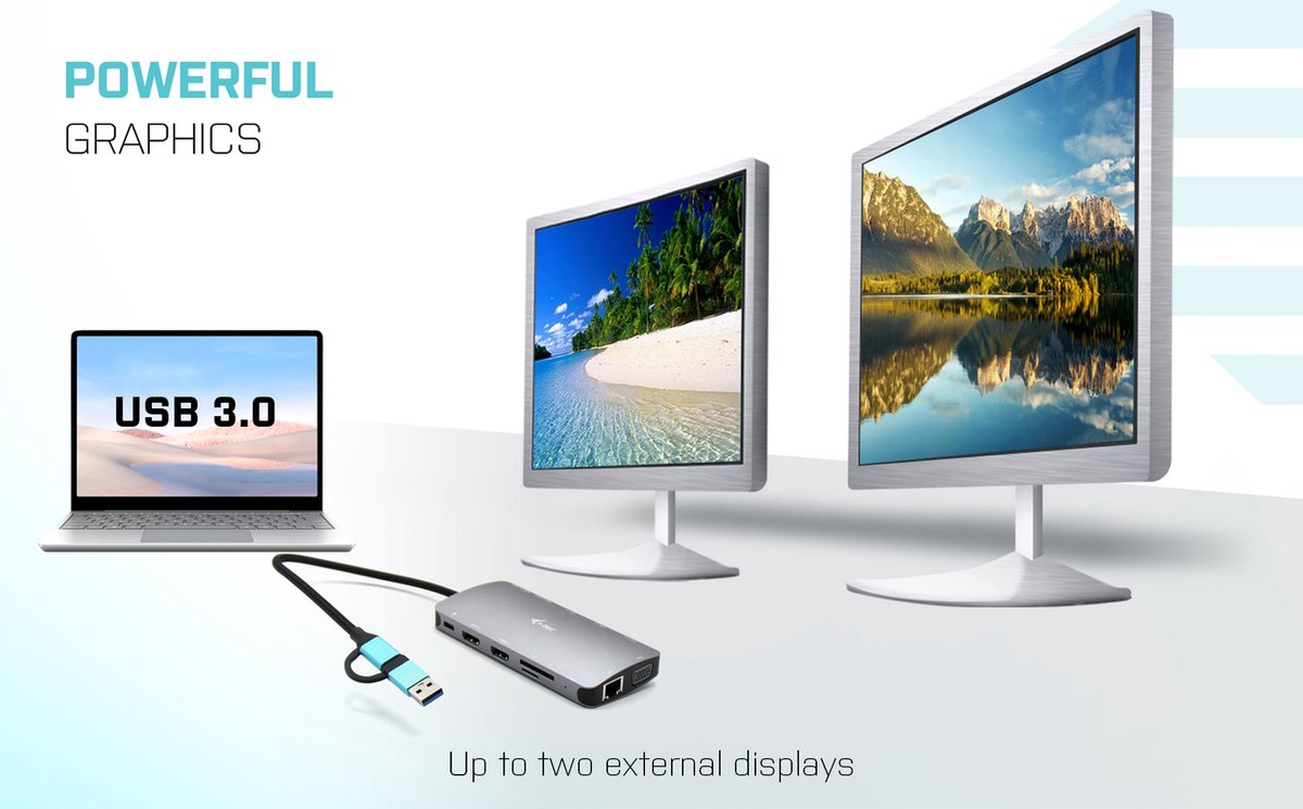 i-Tec USB-C Nano Dock 2x HDMI VGA Ethernet USB-A Kaartlezer USB-C Poort
