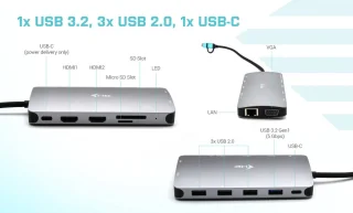 i-Tec USB-C Nano Dock 2x HDMI VGA Ethernet USB-A Kaartlezer USB-C Poort