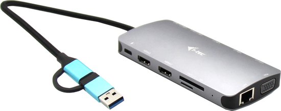 i-Tec USB-C Nano Dock 2x HDMI VGA Ethernet USB-A Kaartlezer USB-C Poort