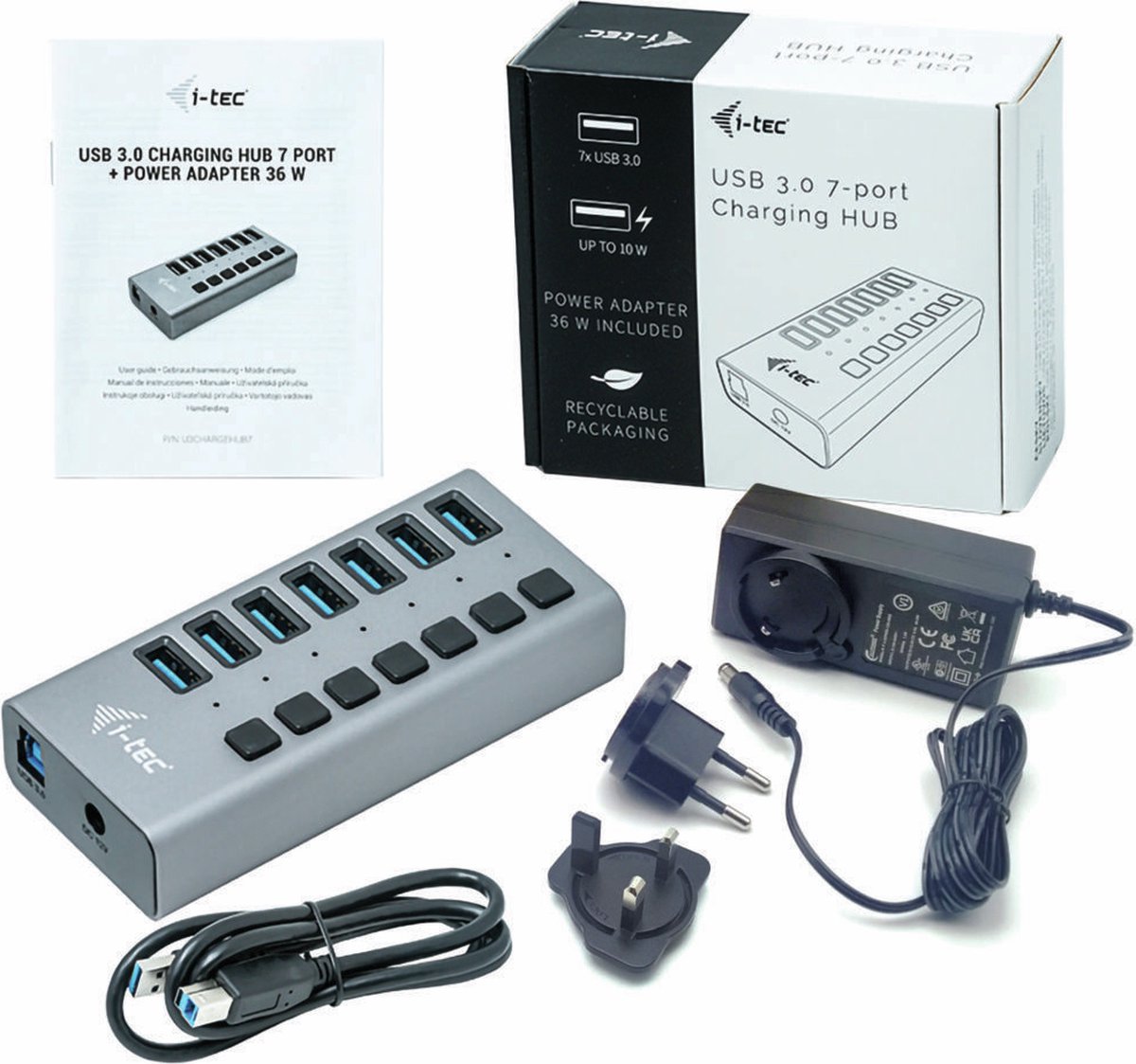 i-tec USB Hub 7 poorten met Power Adapter 36W
