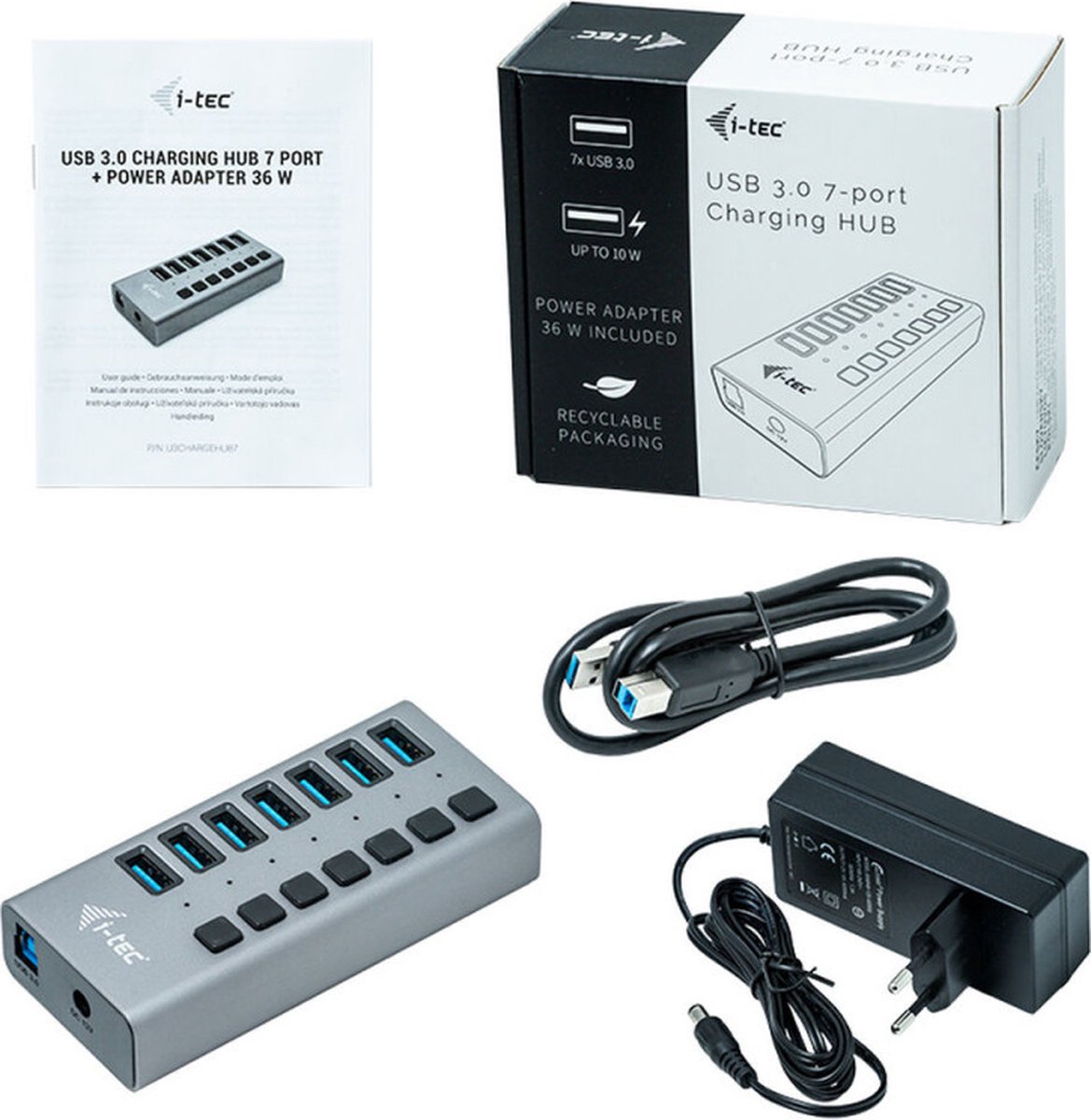 i-tec USB Hub 7 poorten met Power Adapter 36W