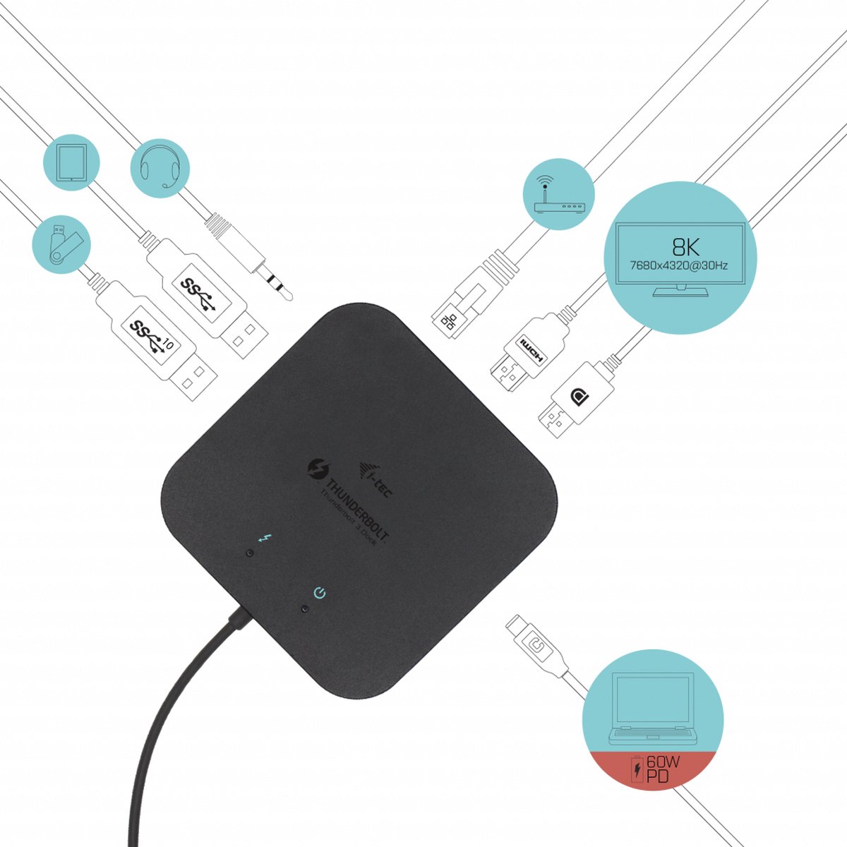 i-Tec USB Hub TB3TRAVELDOCKPD60W 60W Black