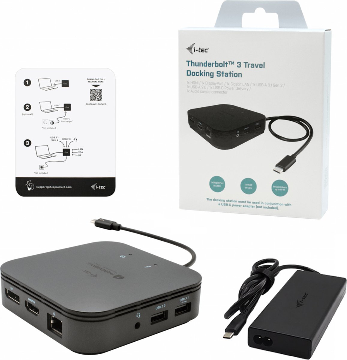i-Tec USB Hub TB3TRAVELDOCKPD60W 60W Black