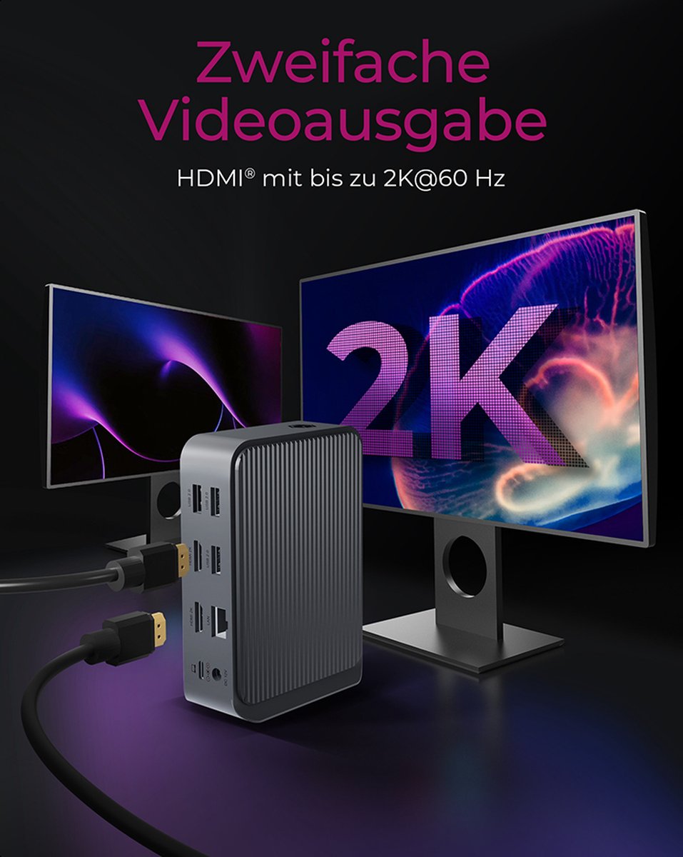 ICY BOX IB-DK2261AC USB 3.2 Gen 1 Type-C Dockingstation Antraciet