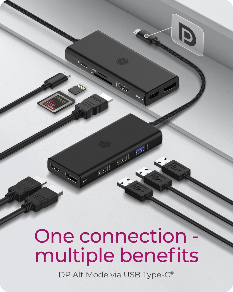 ICY BOX IB-DK4011-CPD USB 3.2 Gen 1 Type-C Docking Station Zwart