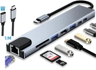 IMENGINE USB C Hub 8-in-1 Adapter Space Gray