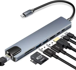 IMENGINE USB C Hub 8-in-1 Adapter Space Gray