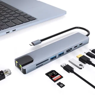 IMENGINE USB C Hub 8-in-1 Adapter Space Gray