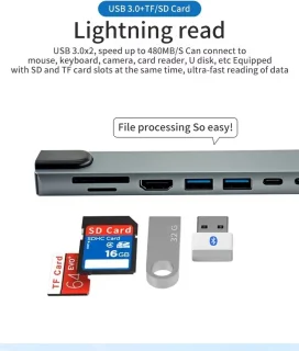 IMENGINE USB C Hub 8-in-1 Adapter Space Gray