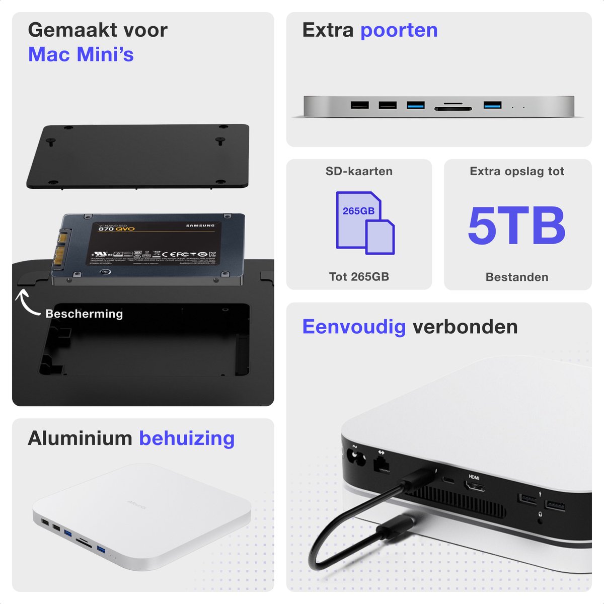 iMounts Mac Mini Hub USB-C Silver M1 M2