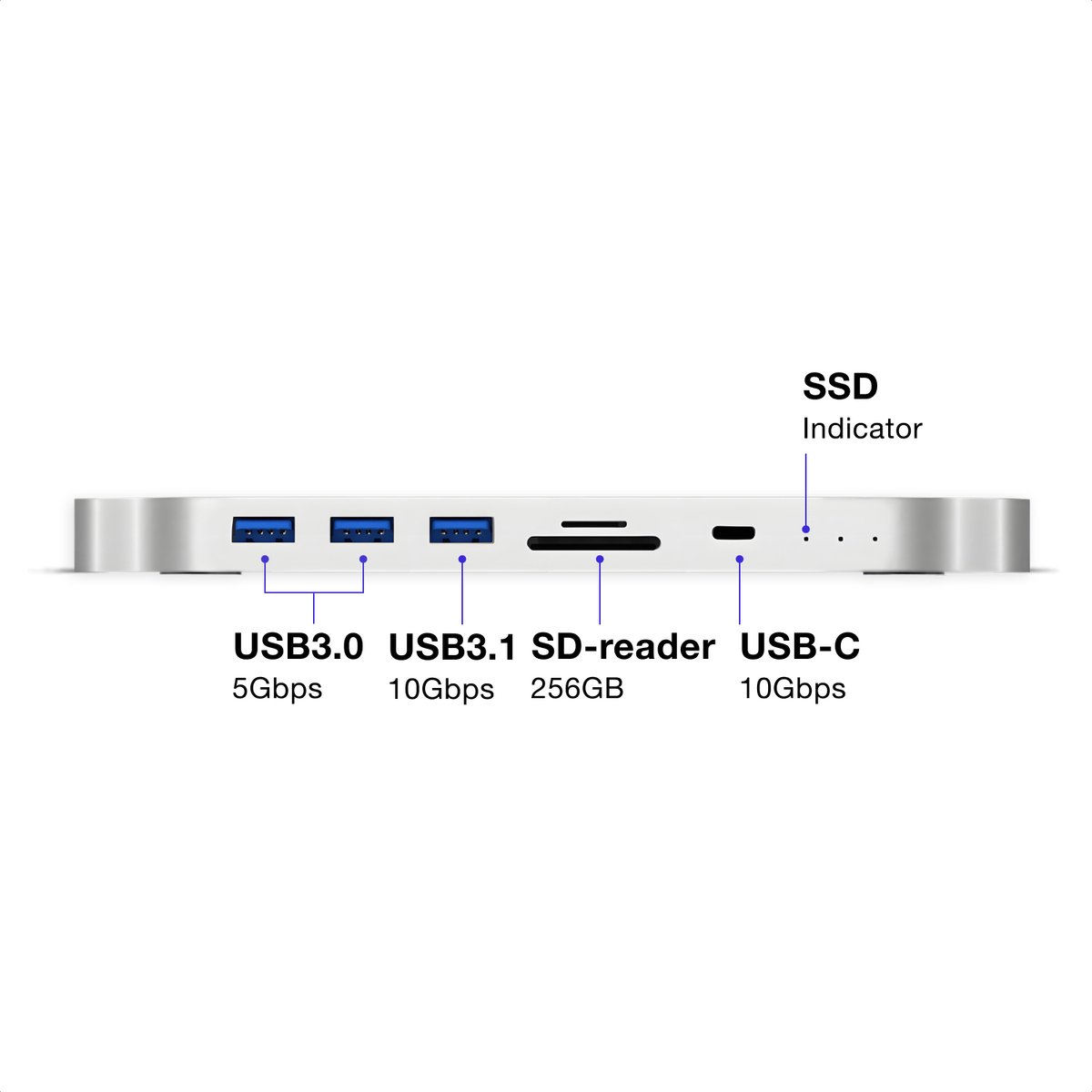 iMounts Mac Mini Hub USB-C Silver M1 M2