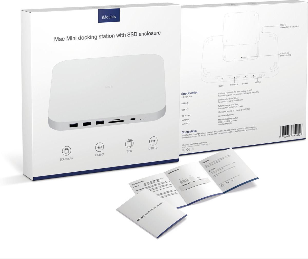 iMounts Mac Mini M1 M2 Docking Station Pro USB-C Hub Zilver
