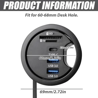 Inbouw USB Hub - Bureau Doorvoerstation