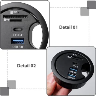 Inbouw USB Hub - Bureau Doorvoerstation