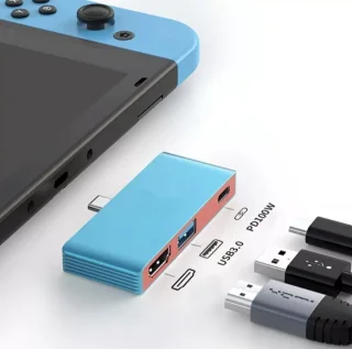 Kraftverdia Dockingstation USB 3.0 Adapterhub voor Nintendo Switch OLED, iPhone 15, MacBook Air/Pro
