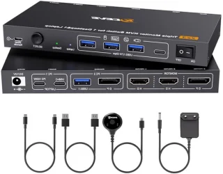 KVM Switch - Docking Station - Multi Monitor Setup - 4K 60Hz Ondersteuning - 3 Monitoren 4 USB - Zwart