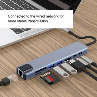 Laptop multiport adapter - USB-hub kaartlezer, zilver