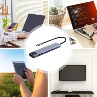 Laptop multiport adapter - USB-hub kaartlezer, zilver
