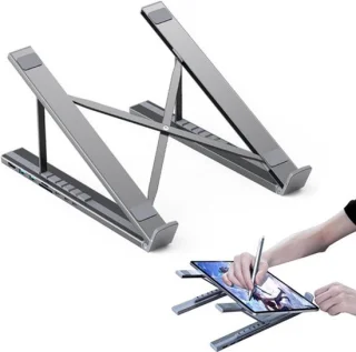 Laptop standaard tablet houder 8-in-1 docking station zilver