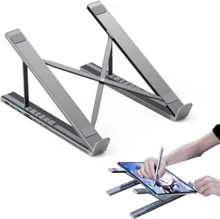 Laptopstandaard 8-in-1 Dockingstation Zilver