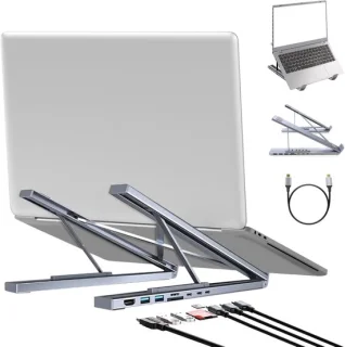 Laptopstandaard met dockingstation - Grijs - 26,6 x 7 x 2,5 cm