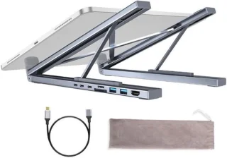 Laptopstandaard met hub - 8-in-1 docking station - zilver